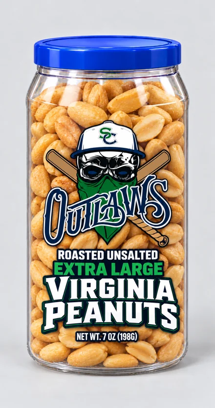 Outlaws branded snack container, Baseball · Virginia peanuts