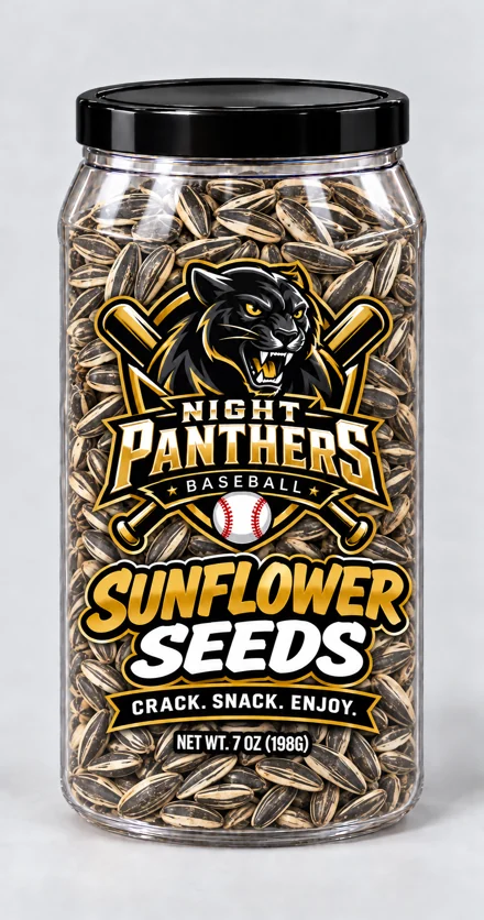 Night Panthers branded snack container, Baseball · Sunflower seeds